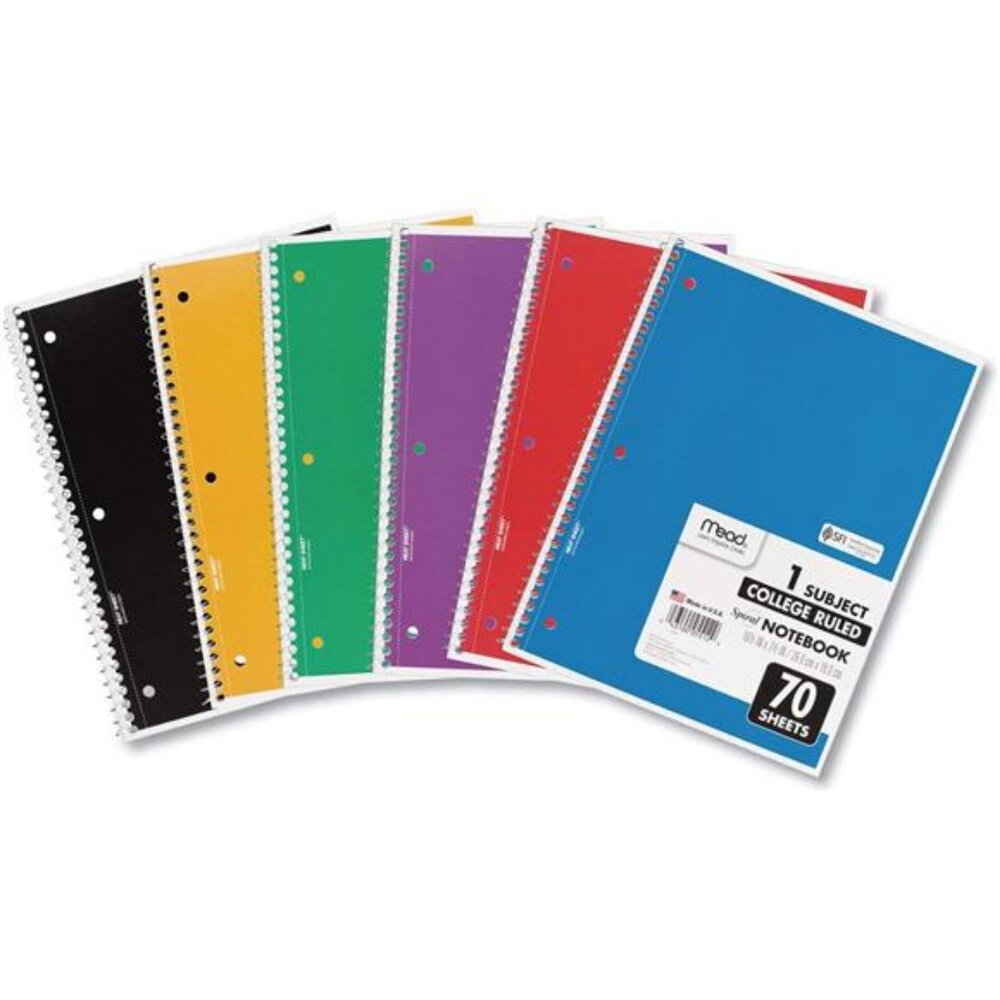 Mead Spiral Notebooks, 6 Pack, 1 Subject, College Ruled Paper, 7-1/2" x